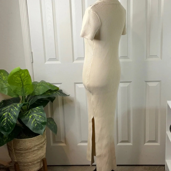 Joie Dress Women's Beige Knit Ribbed Collared Short Sleeve Maxi NWOT Size L - Picture 4 of 12